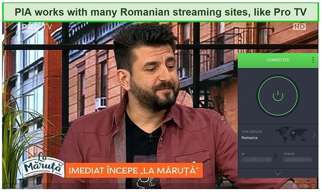 Screenshot of PIA unblocking a ProTV live stream