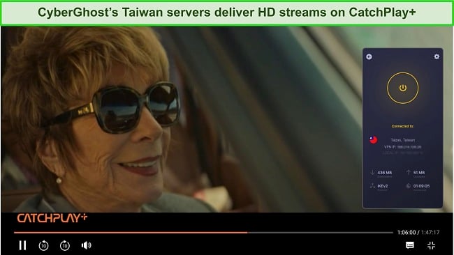 Screenshot of CyberGhost Unblocking CatchPlay+