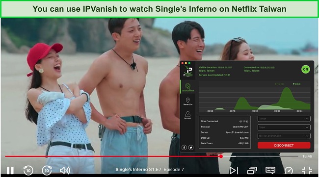 Screenshot of IPVanish unblocking Netflix Taiwan