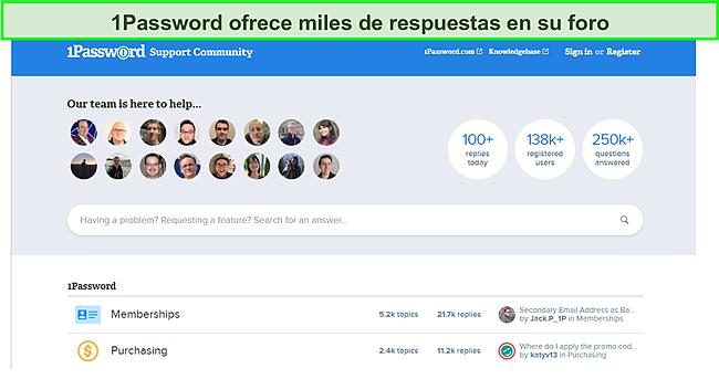 1Password ofrece soporte comunitario.
