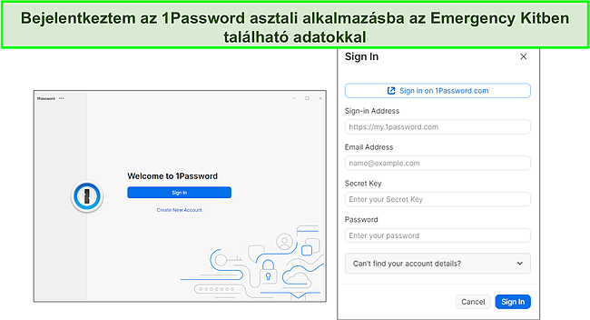 1Password asztali alkalmazás.