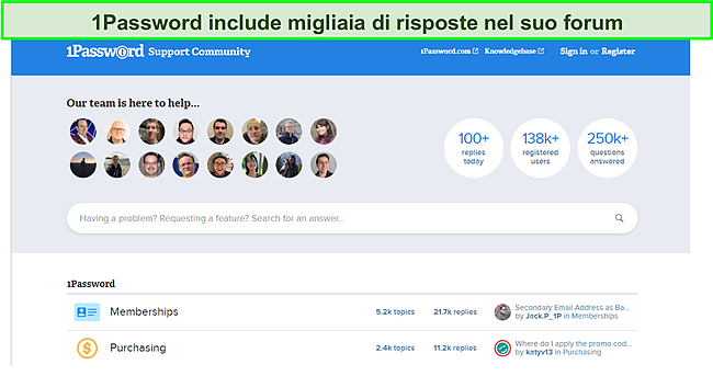 1Password offre il supporto della comunità.