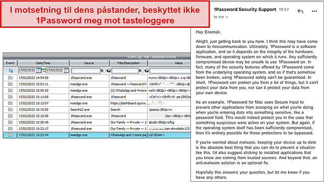 1Password Keylogger problem.