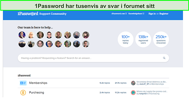 1Password tilbyr fellesskapsstøtte.