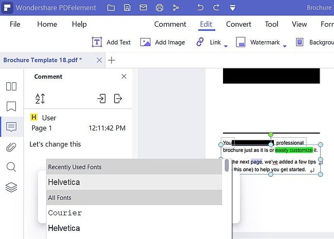 สกรีนช็อตของ PDFelement ให้คุณเขียนทับ ไฮไลท์ เพิ่มบันทึกย่อ และเปลี่ยนข้อความ