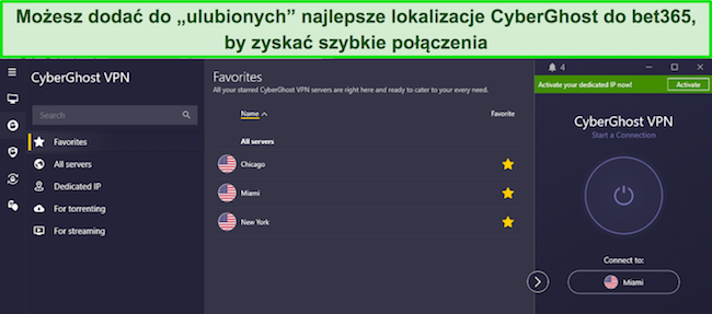 Obraz aplikacji CyberGhost dla systemu Windows przedstawiający menu serwerów 