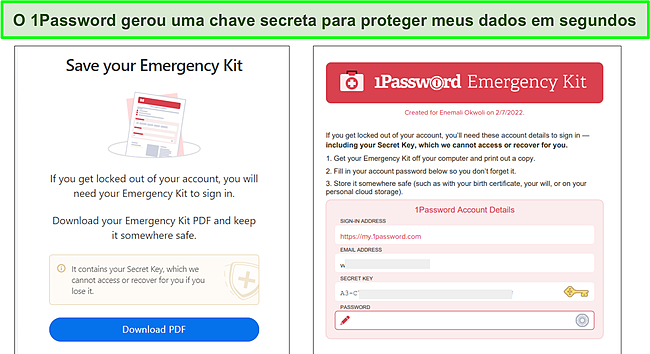 1Kit de emergência com senha.