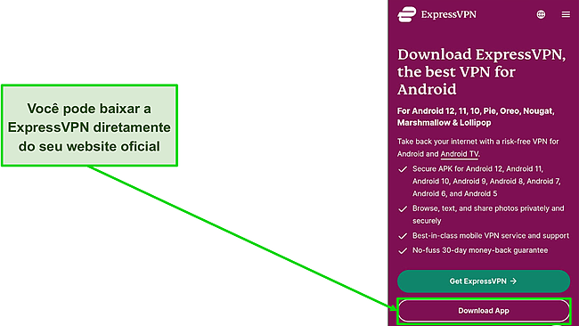 Captura de tela do botão de download no site da ExpressVPN.