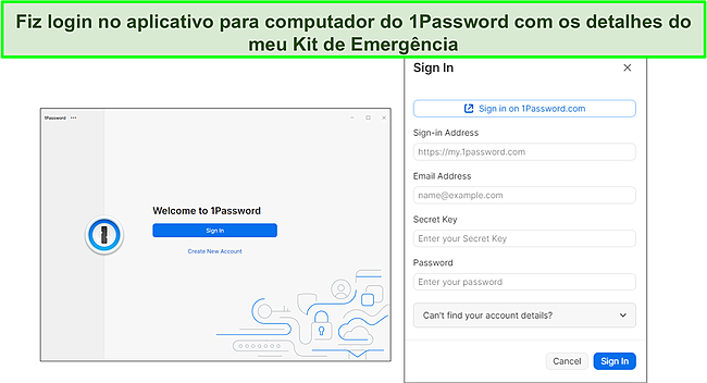 Aplicativo de desktop 1Password.