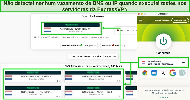 Captura de tela dos resultados do teste de velocidade ExpressVPN