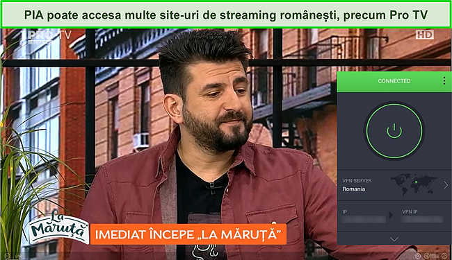 Captură de ecran cu PIA care deblochează un stream live ProTV.