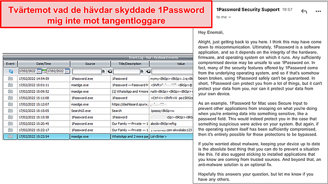 1Password Keylogger problem.