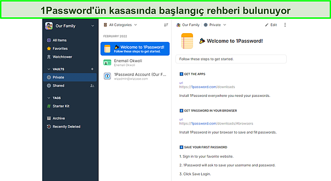 1Password bir başlangıç kılavuzu içerir.