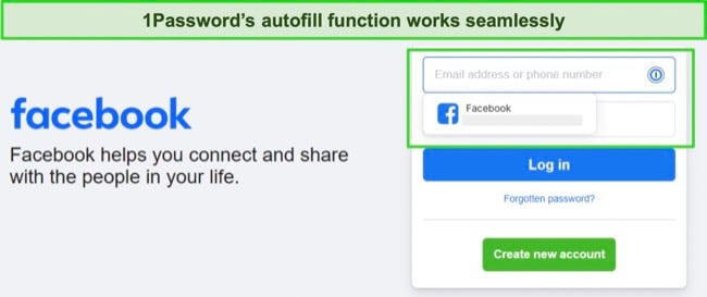 Screenshot of 1Password autofill function