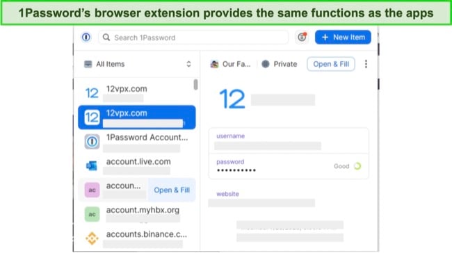 Screenshot of 1Password Chrome browser extension interface