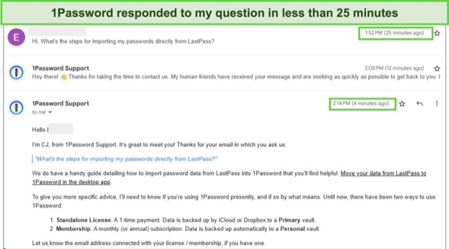 1Password’s support offers detailed responses