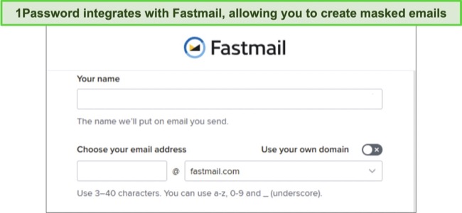 Screenshot of FastMail signup