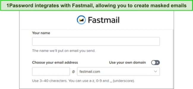 Screenshot of FastMail signup