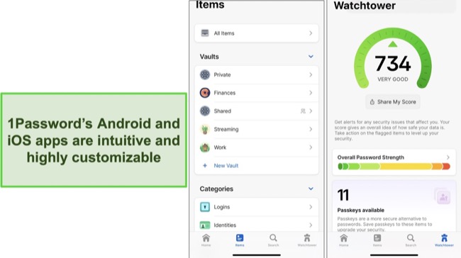 Screenshot of 1Password Mobile app interface