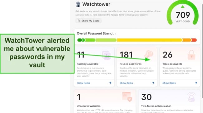 Screenshot of 1Password WatchTower dashboard