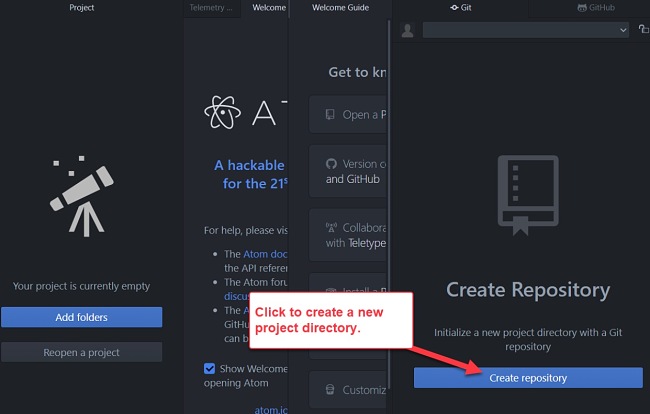 Atom create repository screenshot