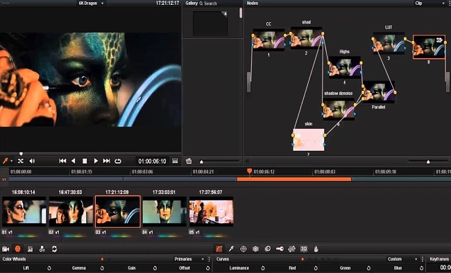 Tangkapan layar antarmuka pengguna Da Vinci Resolve