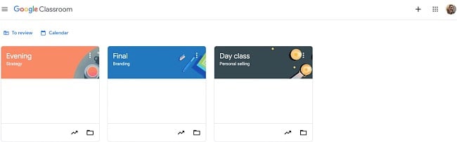 Google Classroom classes screenshot