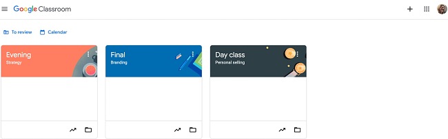 Google Classroom classes screenshot