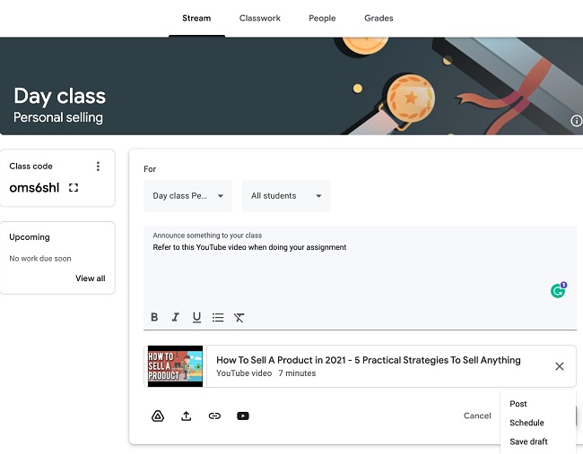 Google Classroom stream screenshot