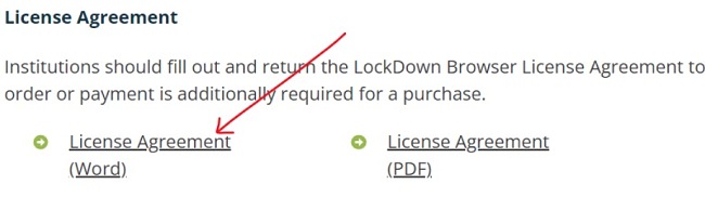 LockDown Browser license agreement page screenshot