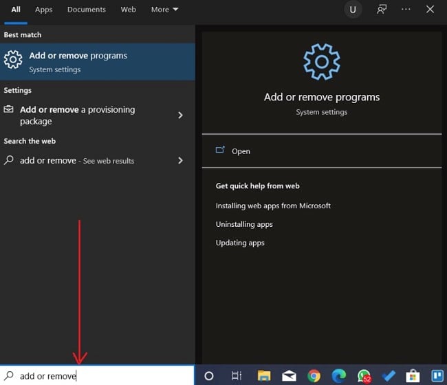 MEGA add or remove programs screenshot