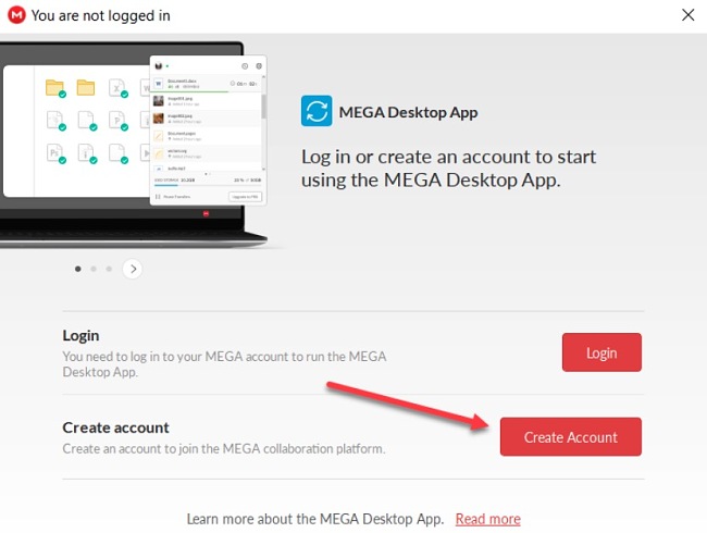 Mega create account screenshot