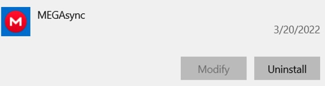 MEGA uninstall screenshot