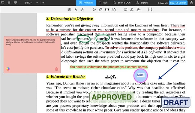 Capture d'écran d'annotation de PDF Expert