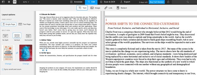 Screenshot der PDF Expert-Layoutoptionen