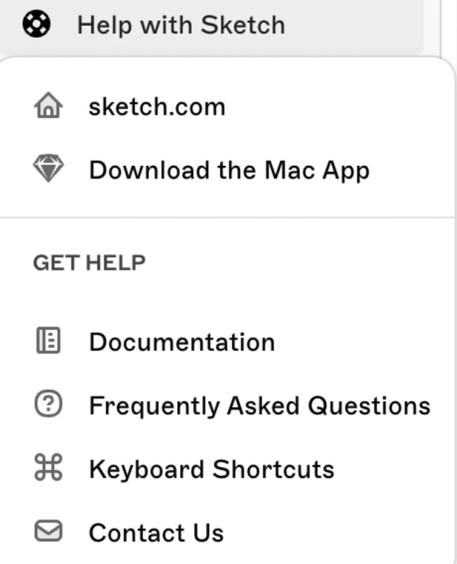 Sketch help page screenshot