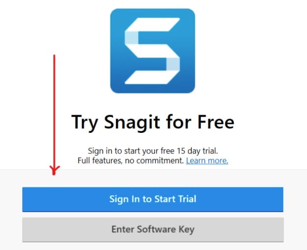 Snagit sign in page screenshot