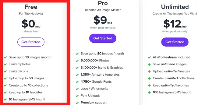 Stencil pricing plans screenshot