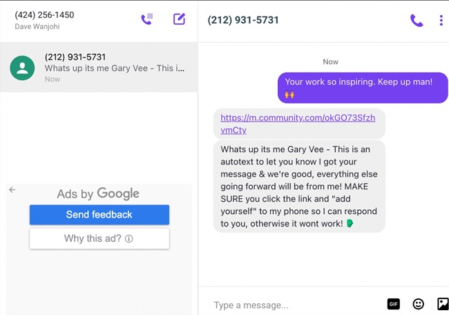 TextNow verification screenshot