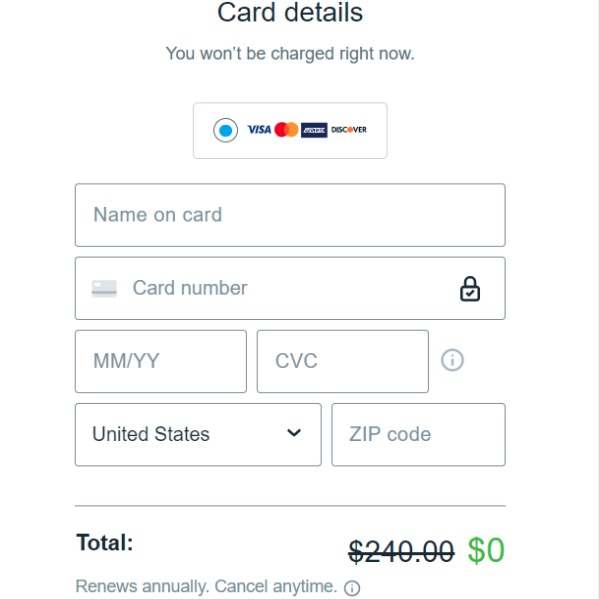 Vimeo credit card form screenshot