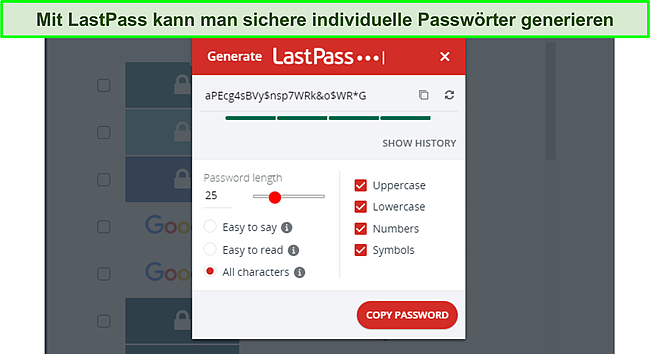 Screenshot des LastPass-Passwortgenerators.