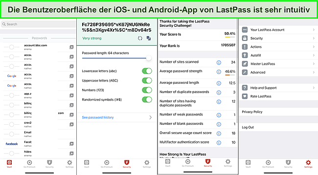 Screenshot der Benutzeroberfläche der LastPass-iOS-App.