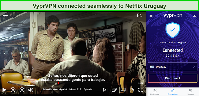 Screenshot of VyprVPN streaming Pablo Escobar on Netflix Uruguay