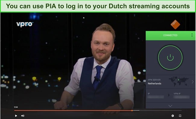 Screenshot of PIA unblocking a talk show on NPO