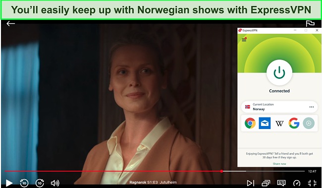 Screenshot of ExpressVPN unblocking Ragnarok on Netflix