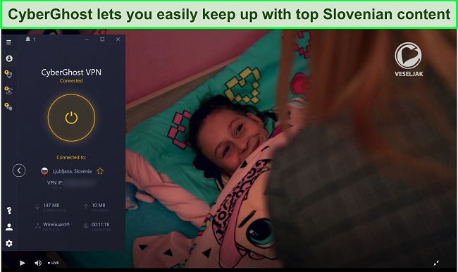 Screenshot of CyberGhost unblocking Veseljak
