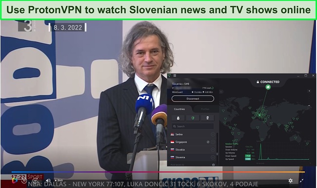 Screenshot of Proton VPN unblocking TV SLO 3