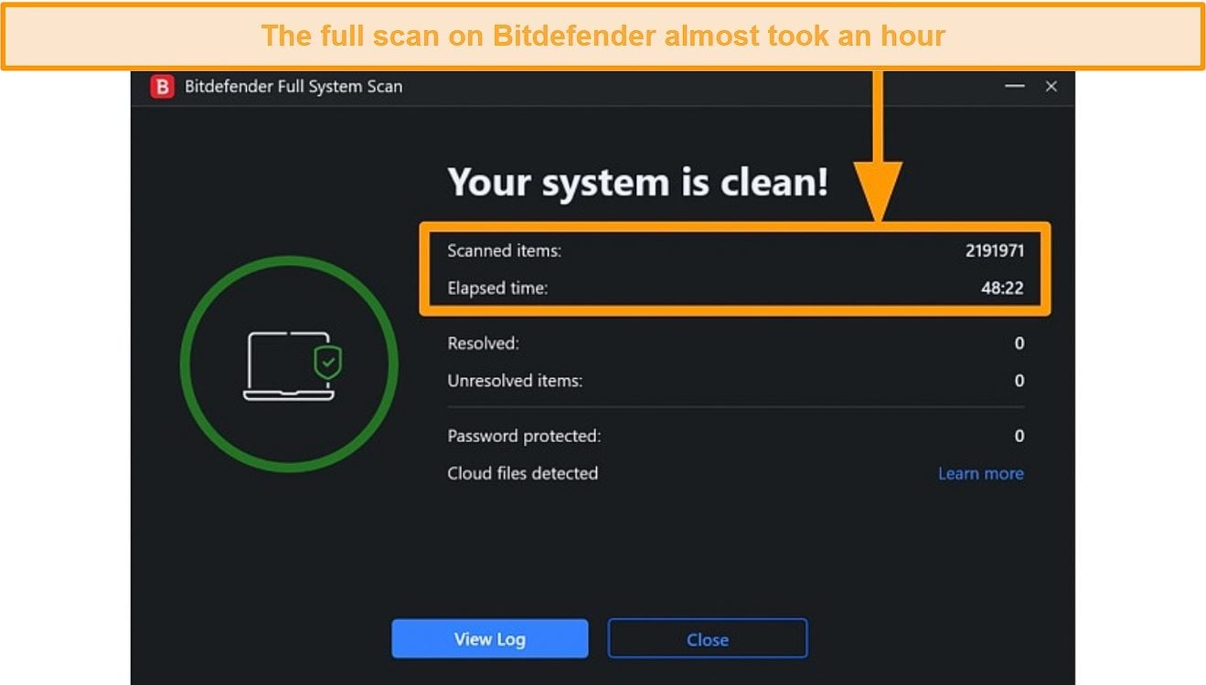 Screenshot of Bitdefender's full scan