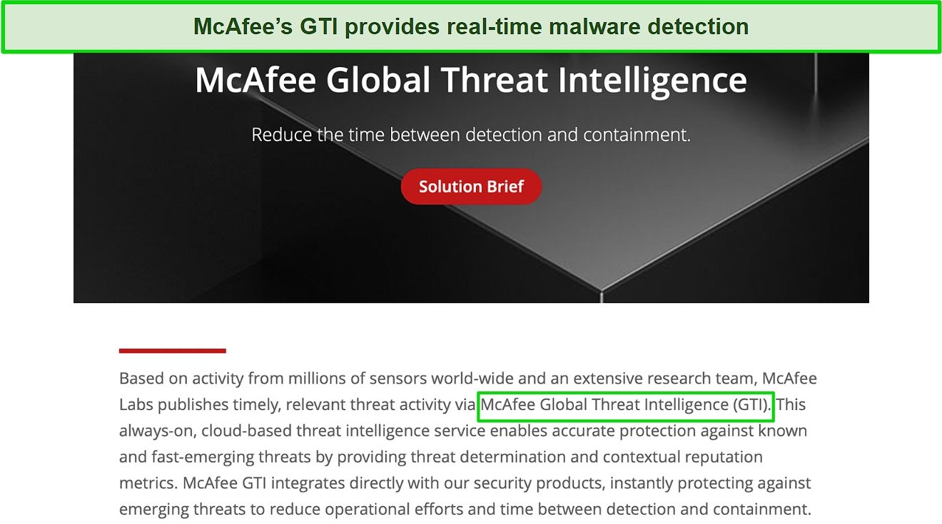 Screenshot of McAfee's GTI cloud-based threat intelligence service