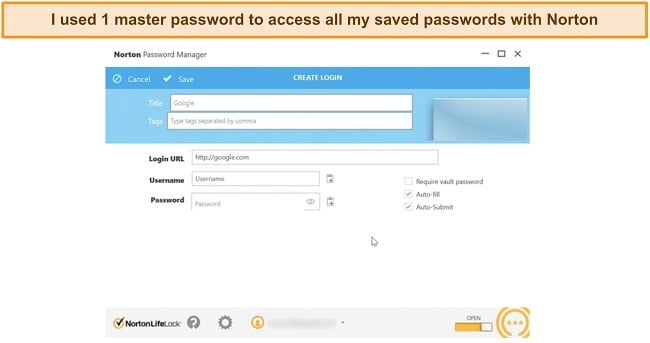 Screenshot of Norton's password manager